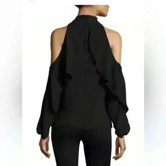 KOBI HALPERIN NWT Adrienne Ruffled Cold-shoulder Silk Blouse In Black Size XS - Picture 3 of 11